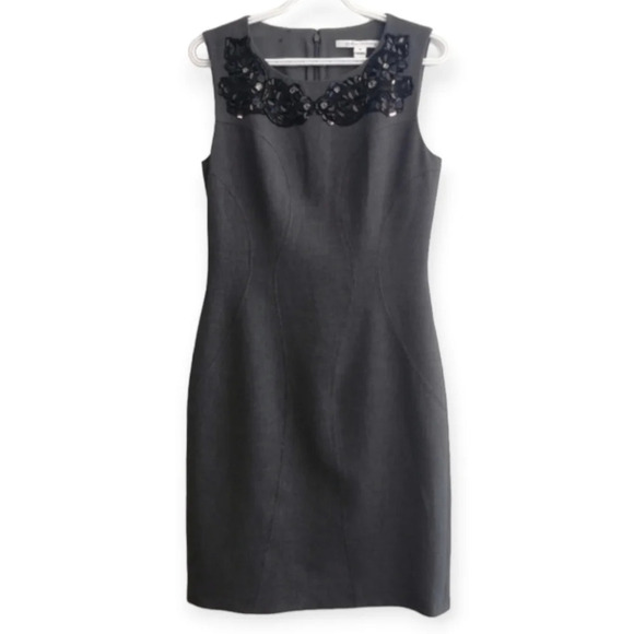 Diane Von Furstenberg Mackenzie Sheath Dress Embellished Jewel Neckline Gray 10 - Picture 14 of 14